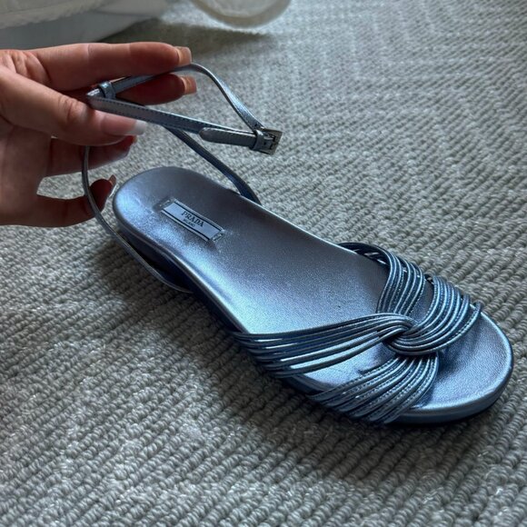Prada Metallic Blue Strappy Sandals – Size 38 (fits like US 8) Elegant Prada Mil - Picture 1 of 3